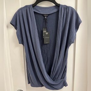Lucky Brand Blue Sandwash Surplice Top